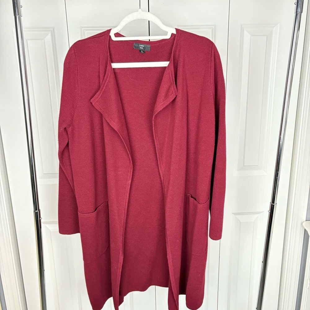 J CREW 365 Cranberry Red Open Front Cardigan Sweater